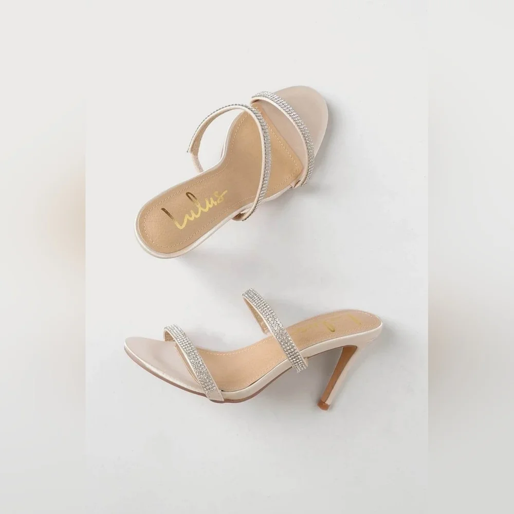Ralphy Ivory Satin Rhinestone High Heel Sandals - Picture 2 of 8